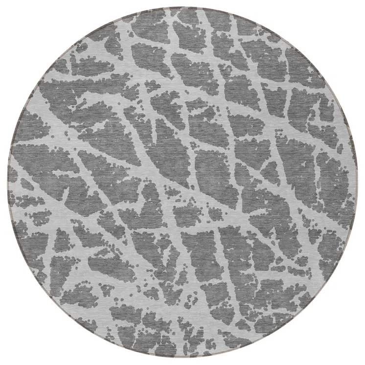 8' Round Charcoal Round Abstract Washable Non Skid Indoor Outdoor Area Rug