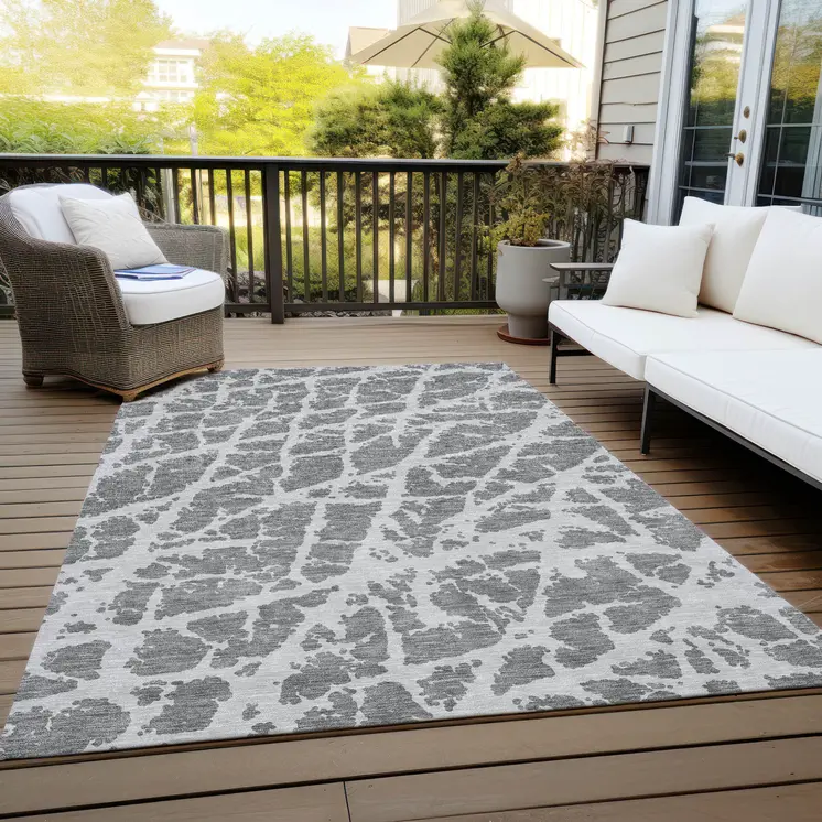 8' X 10' Charcoal Abstract Washable Non Skid Indoor Outdoor Area Rug