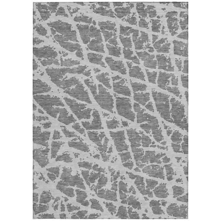 8' X 10' Charcoal Abstract Washable Non Skid Indoor Outdoor Area Rug