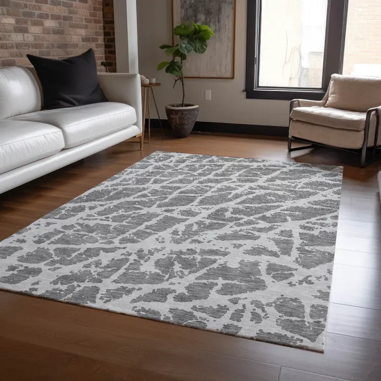 8' X 10' Charcoal Abstract Washable Non Skid Indoor Outdoor Area Rug