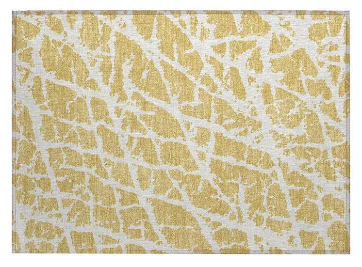 2' X 3' Gold and White Abstract Washable Non Skid Indoor Outdoor Area Rug