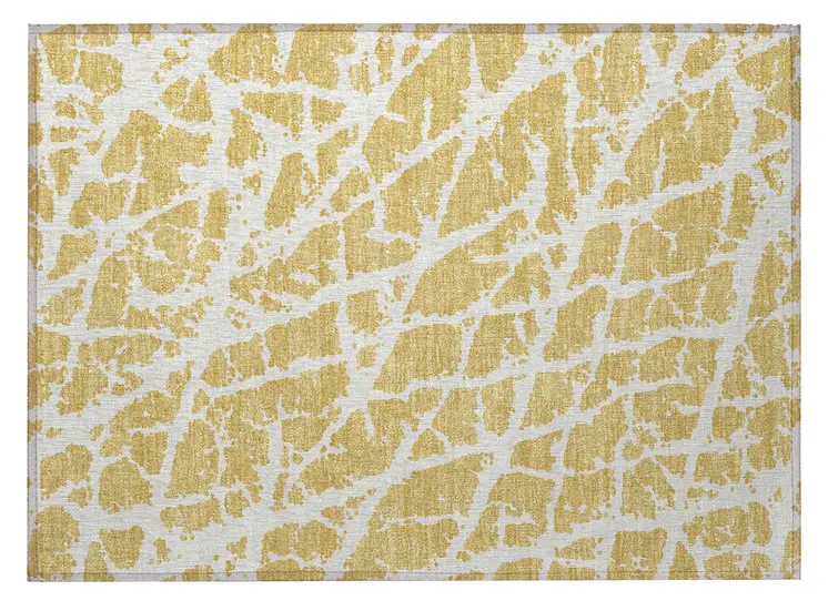 2' X 3' Gold and White Abstract Washable Non Skid Indoor Outdoor Area Rug
