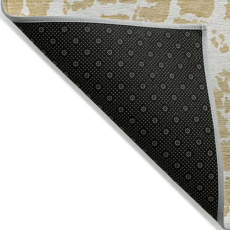 8' Round Gold and White Round Abstract Washable Non Skid Indoor Outdoor Area Rug
