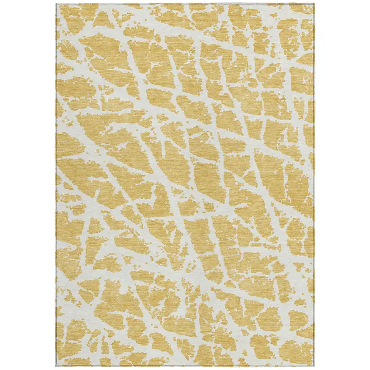 10' X 14' Gold and White Abstract Washable Non Skid Indoor Outdoor Area Rug