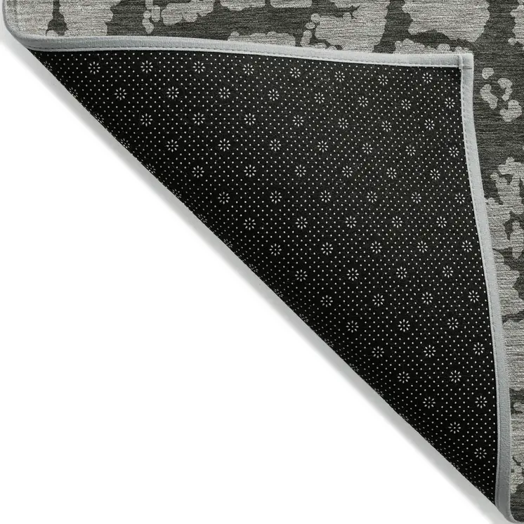 3' X 5' Gray and Black Abstract Washable Non Skid Indoor Outdoor Area Rug