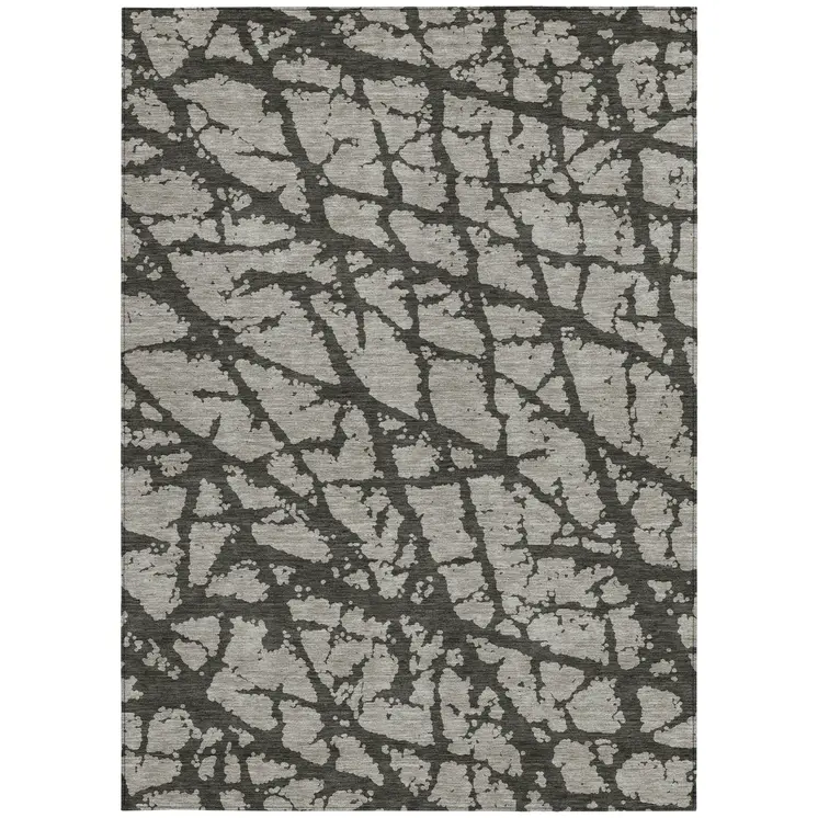 3' X 5' Gray and Black Abstract Washable Non Skid Indoor Outdoor Area Rug