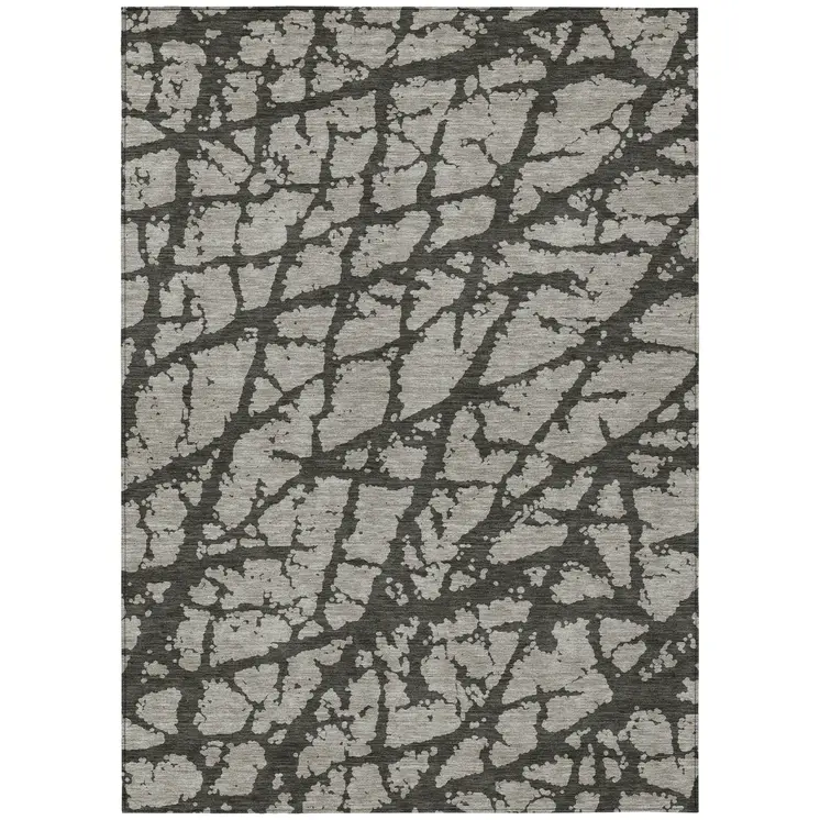 8' X 10' Gray and Black Abstract Washable Indoor Outdoor Area Rug