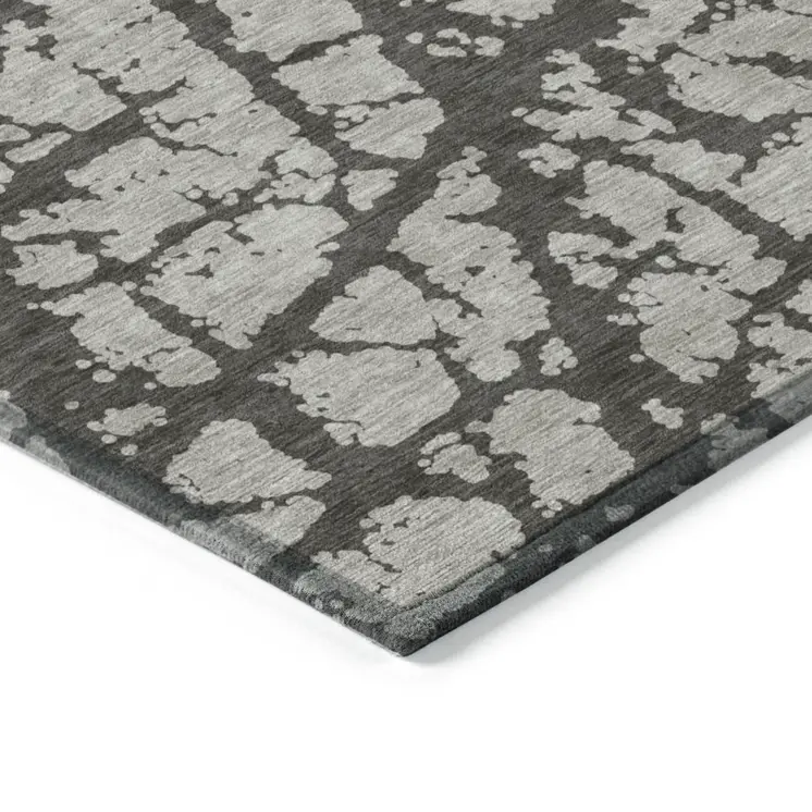 8' X 10' Gray and Black Abstract Washable Indoor Outdoor Area Rug