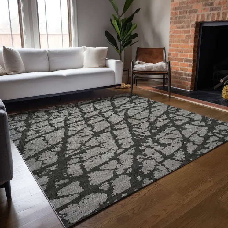 8' X 10' Gray and Black Abstract Washable Indoor Outdoor Area Rug