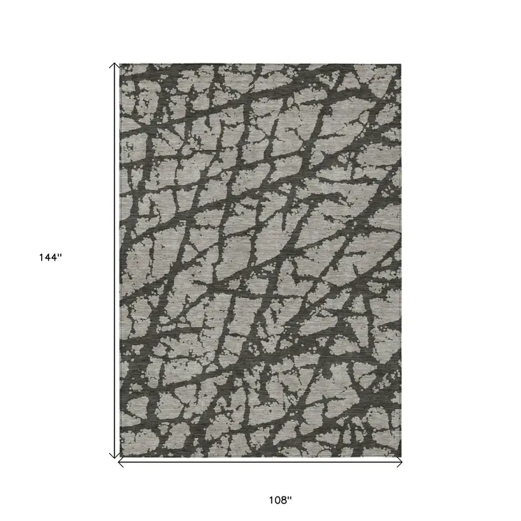 9' X 12' Gray and Black Abstract Washable Non Skid Indoor Outdoor Area Rug
