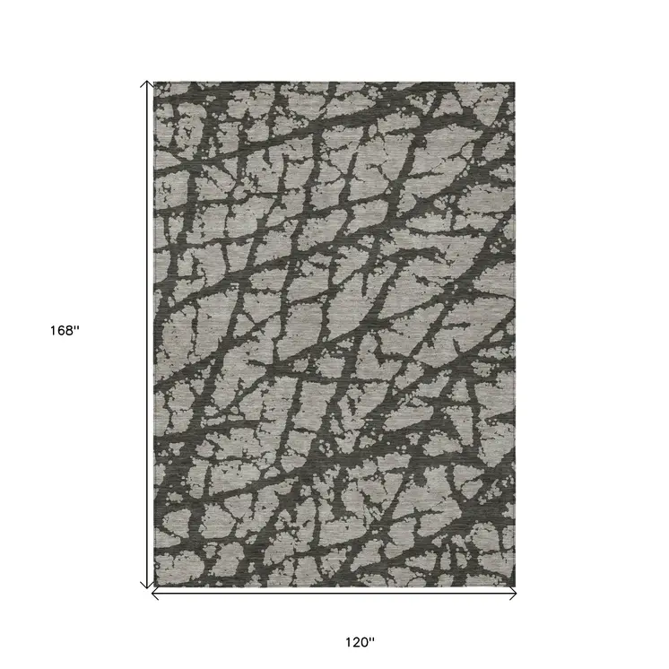 10' X 14' Gray and Black Abstract Washable Non Skid Indoor Outdoor Area Rug