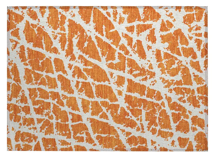 2' X 3' Orange and White Abstract Washable Non Skid Indoor Outdoor Area Rug