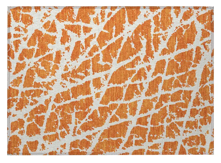 2' X 3' Orange and White Abstract Washable Non Skid Indoor Outdoor Area Rug