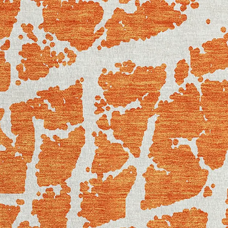 8' Runner Orange and White Abstract Washable Non Skid Indoor Outdoor Runner Rug
