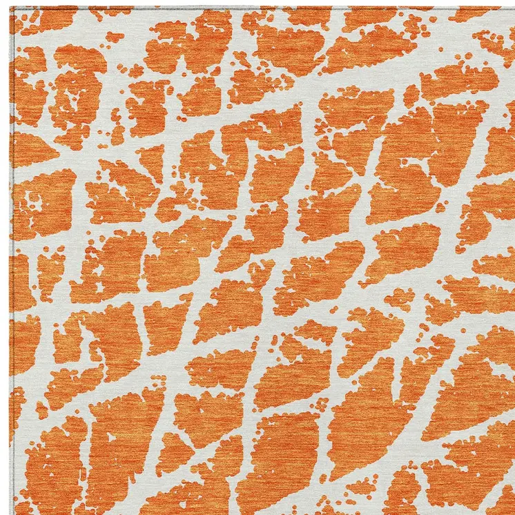 3' X 5' Orange and White Abstract Washable Non Skid Indoor Outdoor Area Rug