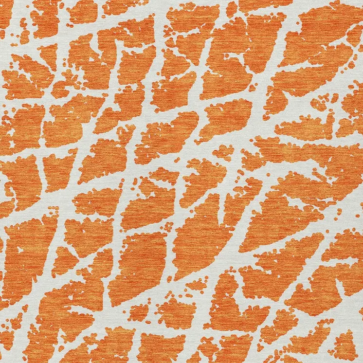 5' X 8' Orange and White Abstract Washable Non Skid Indoor Outdoor Area Rug