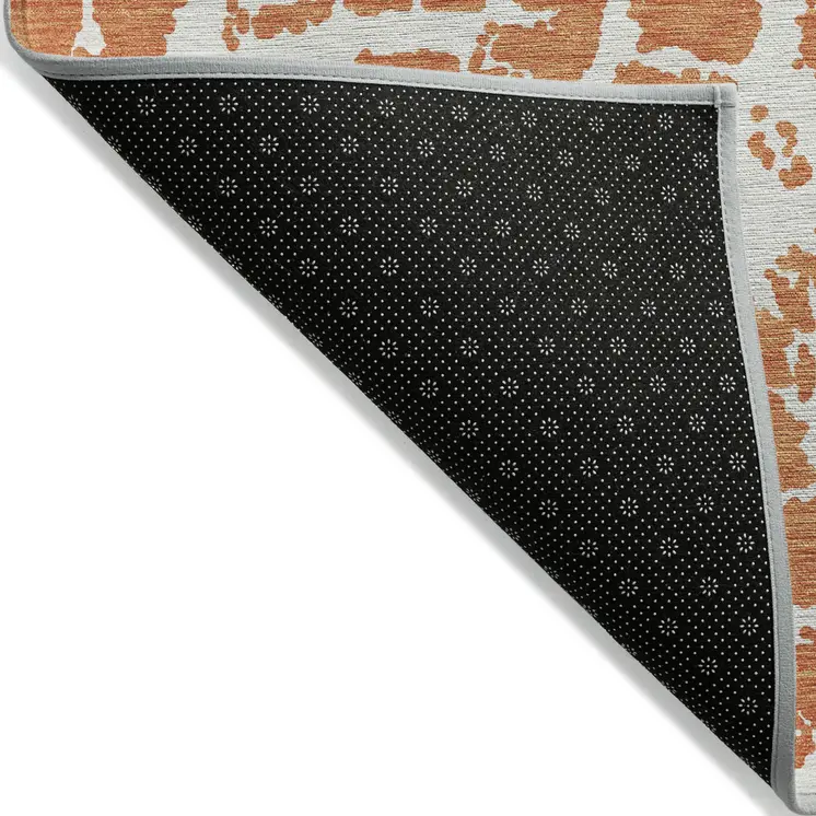 9' X 12' Orange and White Abstract Washable Non Skid Indoor Outdoor Area Rug