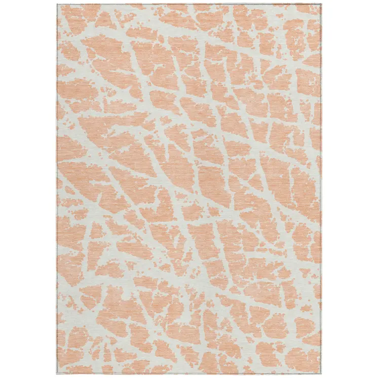 3' X 5' Peach and Ivory Abstract Washable Non Skid Indoor Outdoor Area Rug