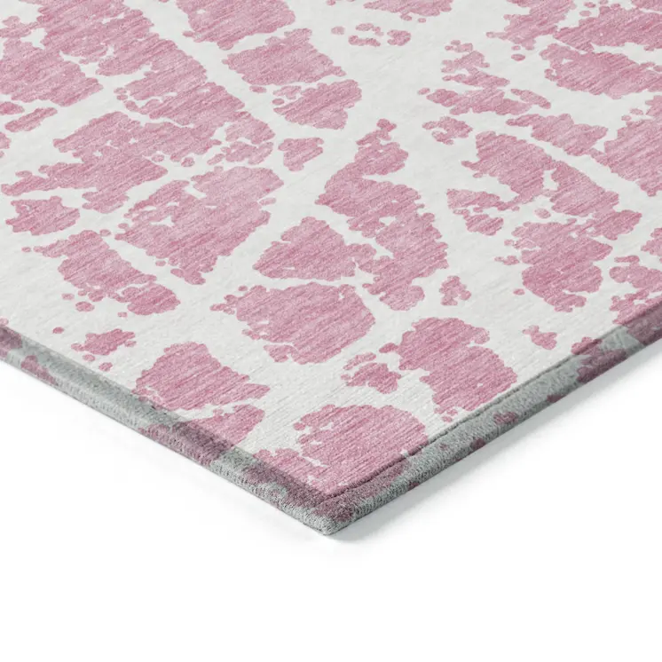 8' Round Pink and Ivory Round Abstract Washable Non Skid Indoor Outdoor Area Rug
