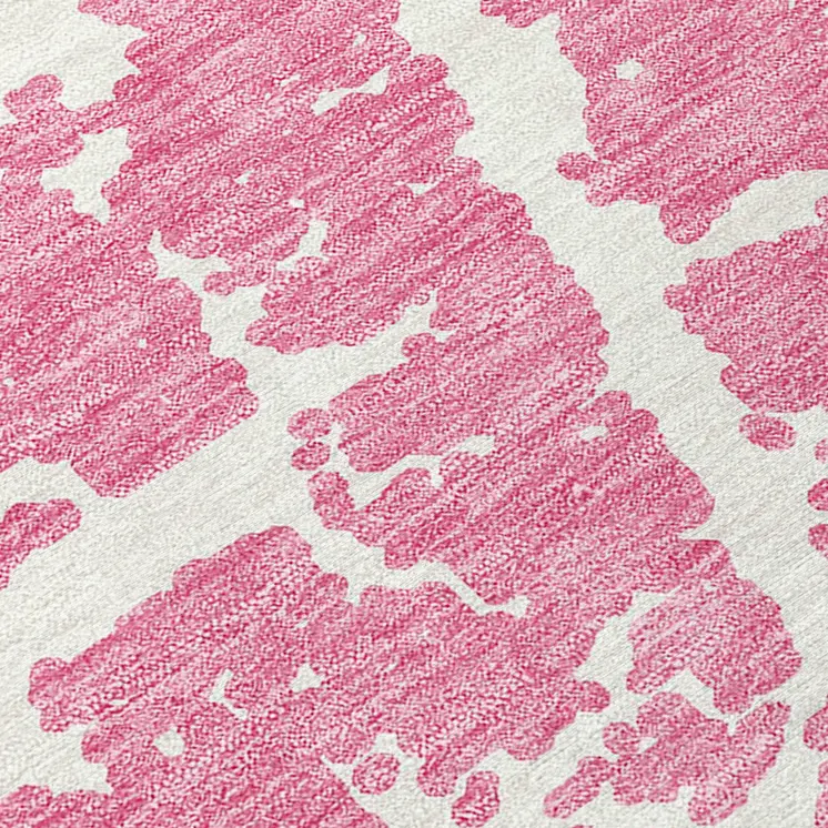 8' Round Pink and Ivory Round Abstract Washable Non Skid Indoor Outdoor Area Rug