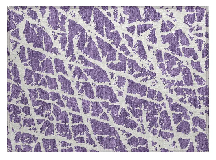 2' X 3' Purple and White Abstract Washable Non Skid Indoor Outdoor Area Rug