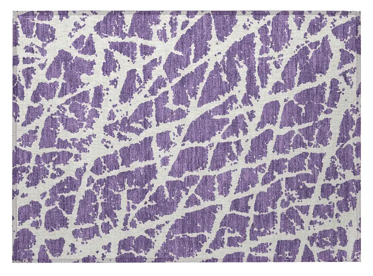 2' X 3' Purple and White Abstract Washable Non Skid Indoor Outdoor Area Rug