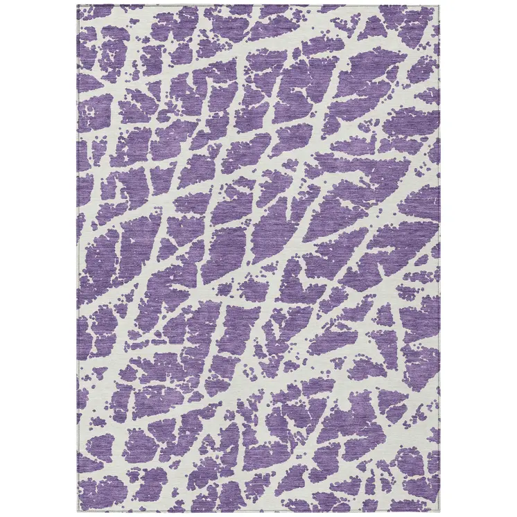 9' X 12' Purple and White Abstract Washable Non Skid Indoor Outdoor Area Rug