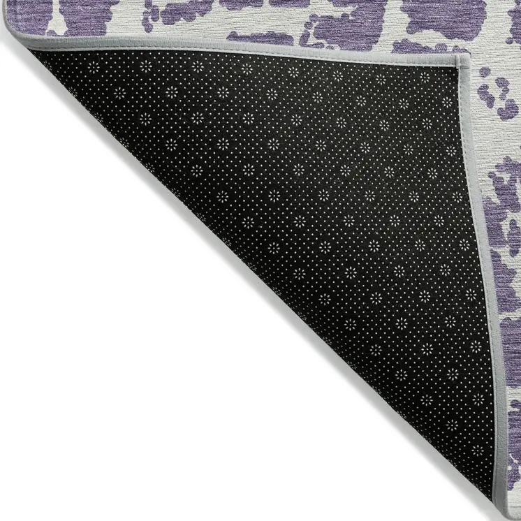 9' X 12' Purple and White Abstract Washable Non Skid Indoor Outdoor Area Rug