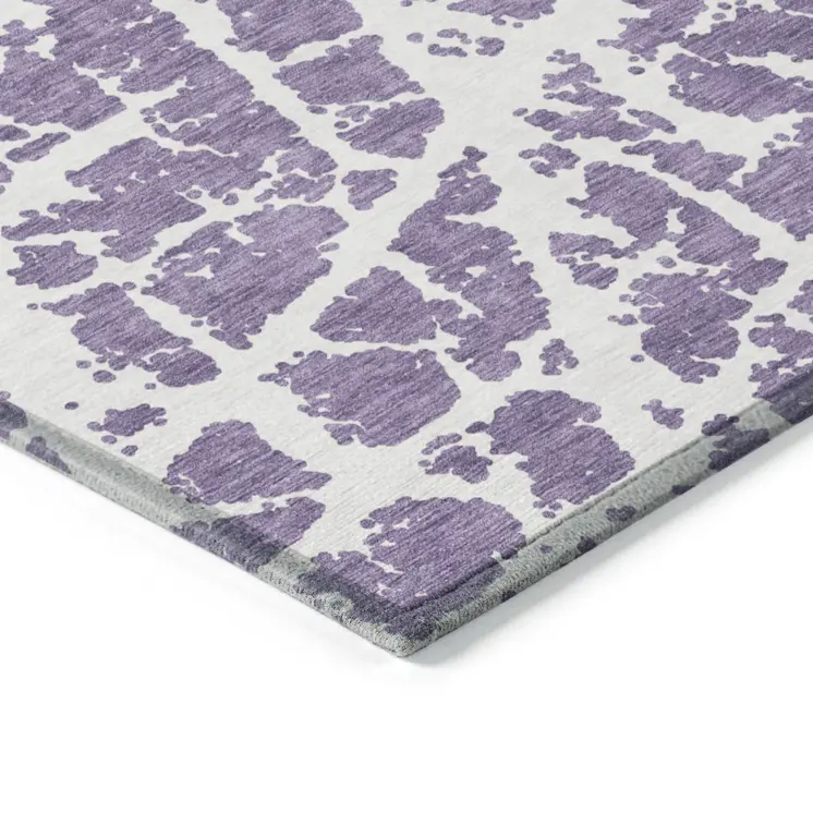 9' X 12' Purple and White Abstract Washable Non Skid Indoor Outdoor Area Rug