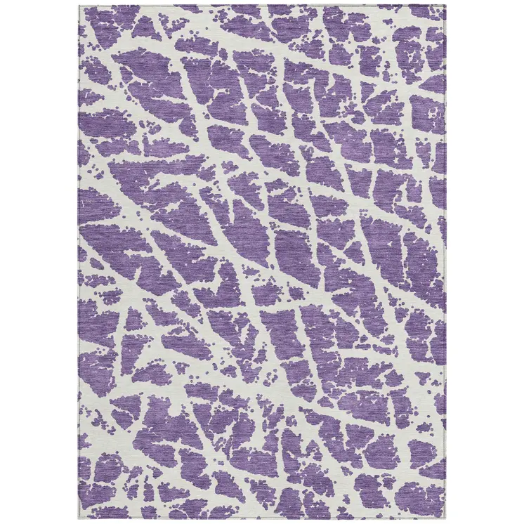 9' X 12' Purple and White Abstract Washable Non Skid Indoor Outdoor Area Rug