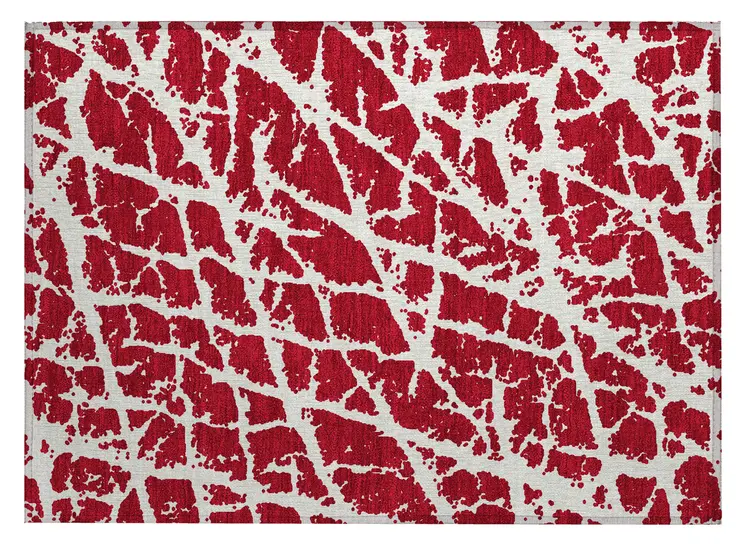 2' X 3' Red and White Abstract Washable Non Skid Indoor Outdoor Area Rug