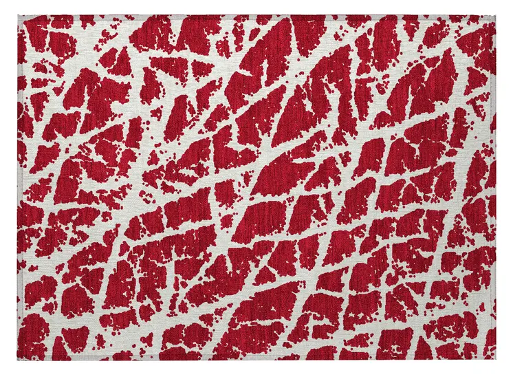 2' X 3' Red and White Abstract Washable Non Skid Indoor Outdoor Area Rug