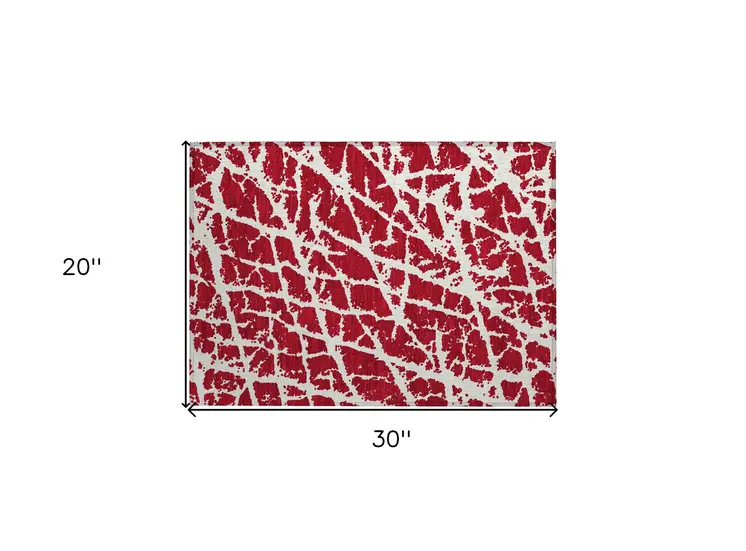 2' X 3' Red and White Abstract Washable Non Skid Indoor Outdoor Area Rug