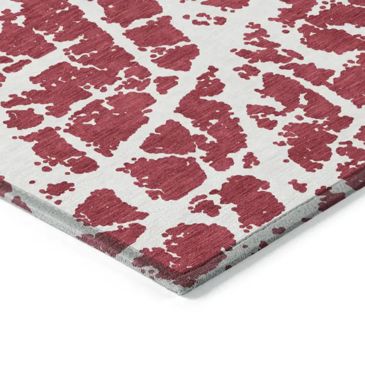 5' X 8' Red and White Abstract Washable Non Skid Indoor Outdoor Area Rug
