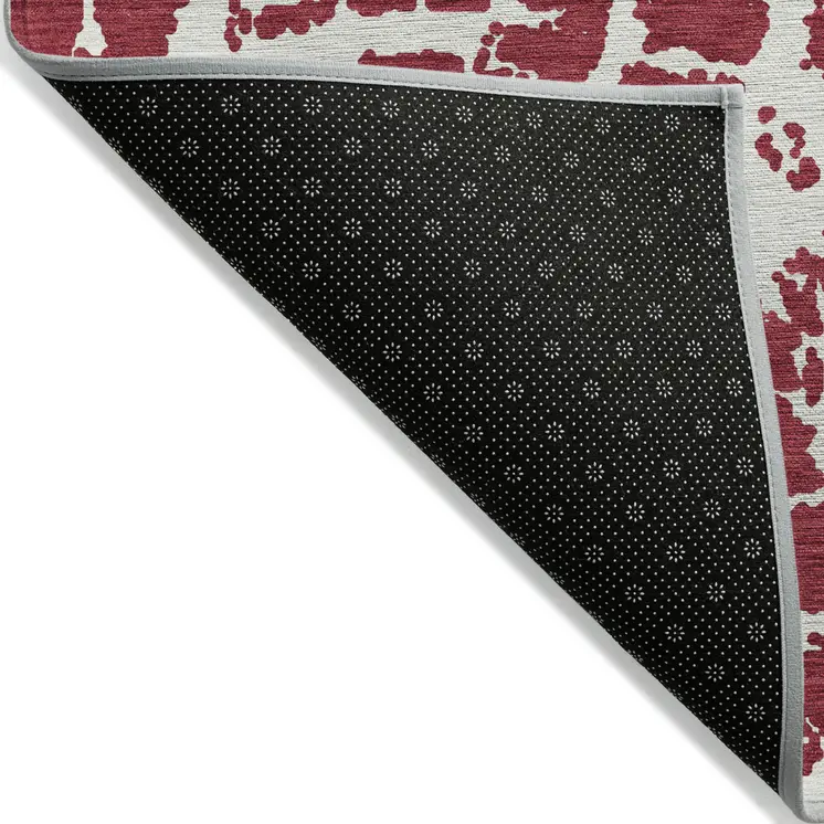 10' X 14' Red and White Abstract Washable Non Skid Indoor Outdoor Area Rug