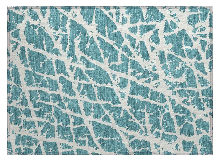 2' X 3' Teal Abstract Washable Non Skid Indoor Outdoor Area Rug