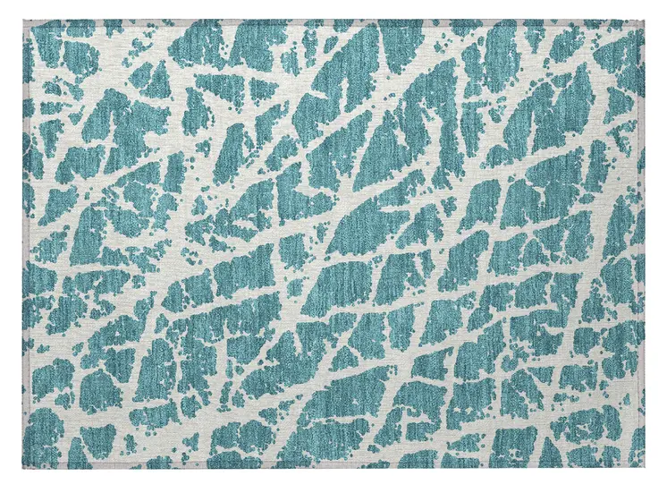 2' X 3' Teal Abstract Washable Non Skid Indoor Outdoor Area Rug