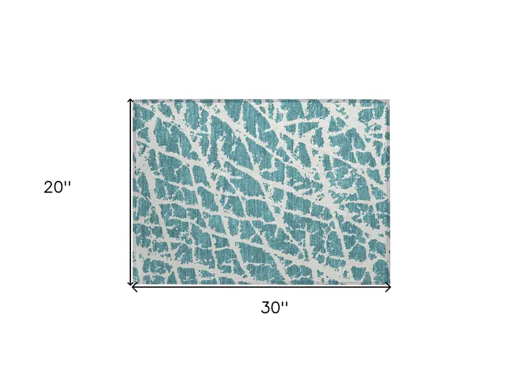 2' X 3' Teal Abstract Washable Non Skid Indoor Outdoor Area Rug