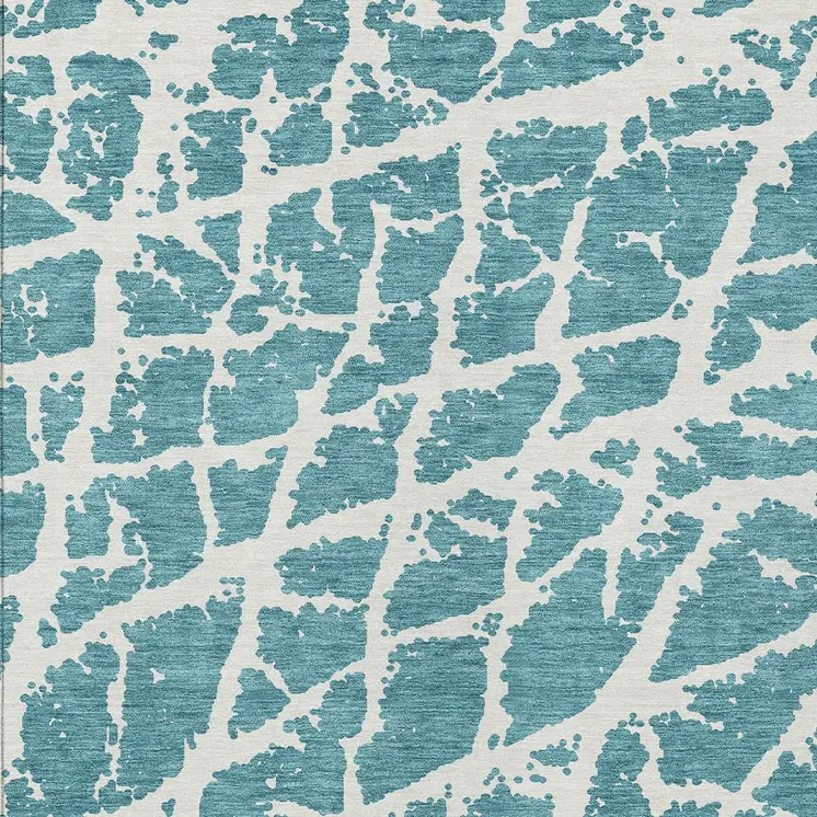 3' X 5' Teal Abstract Washable Non Skid Indoor Outdoor Area Rug