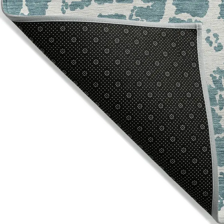 8' X 10' Teal Abstract Washable Non Skid Indoor Outdoor Area Rug