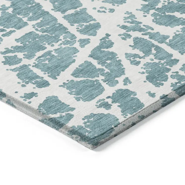 8' X 10' Teal Abstract Washable Non Skid Indoor Outdoor Area Rug