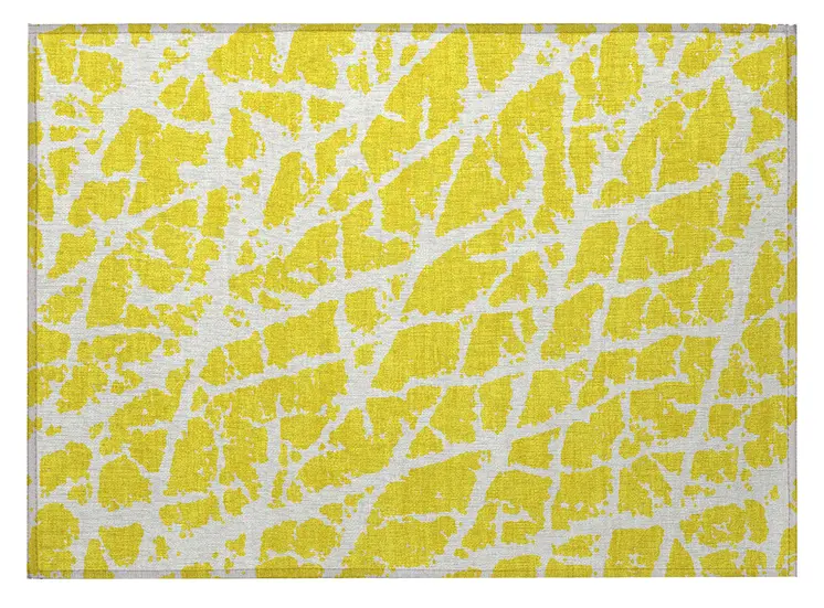 2' X 3' Yellow and White Abstract Washable Non Skid Indoor Outdoor Area Rug