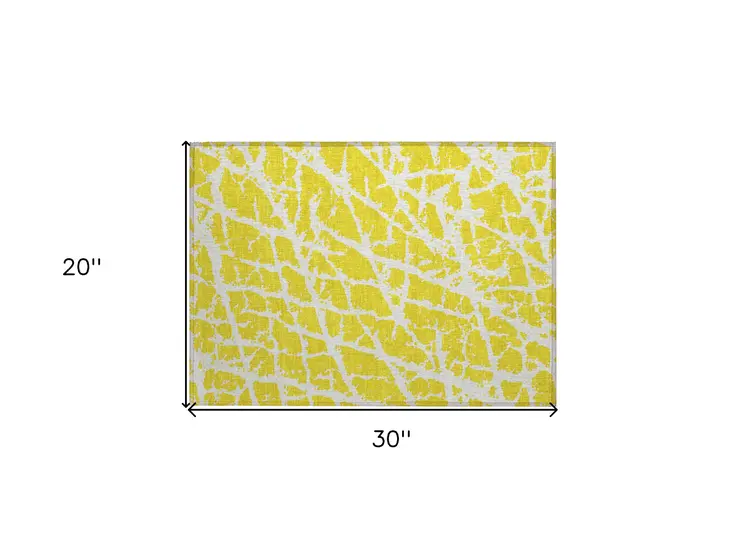 2' X 3' Yellow and White Abstract Washable Non Skid Indoor Outdoor Area Rug