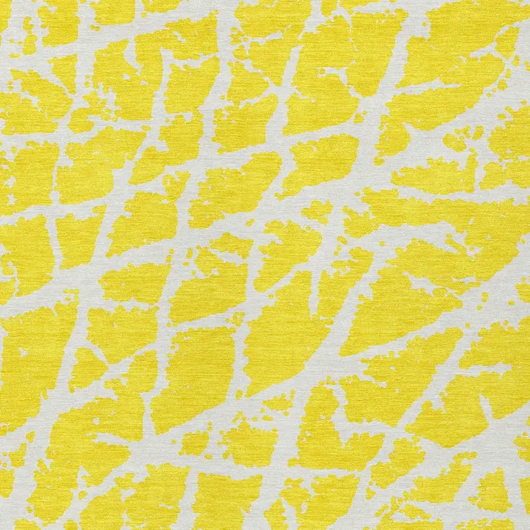 3' X 5' Yellow and White Abstract Washable Non Skid Indoor Outdoor Area Rug