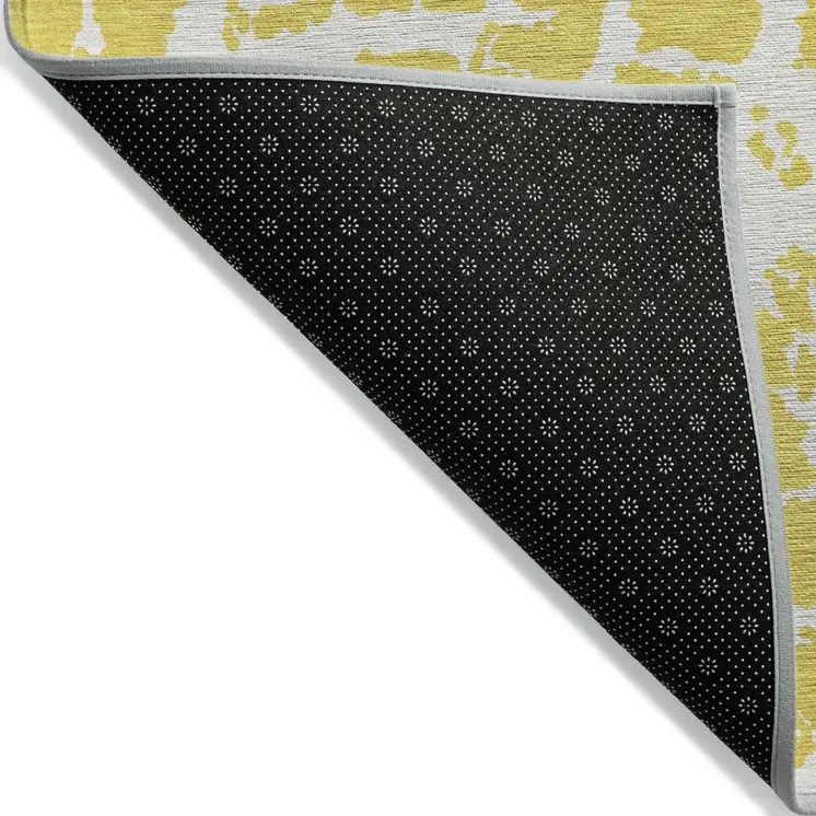 10' X 14' Yellow and White Abstract Washable Non Skid Indoor Outdoor Area Rug