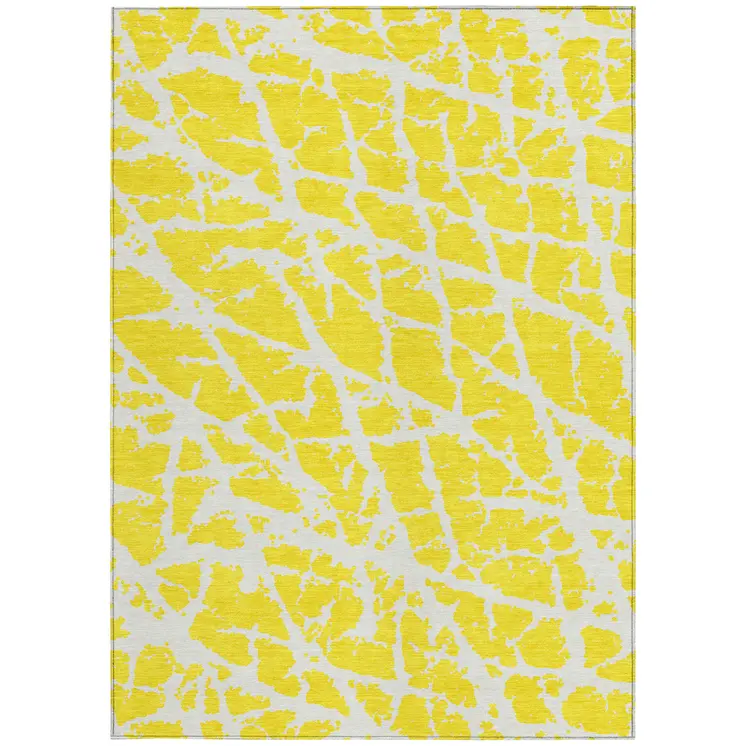 10' X 14' Yellow and White Abstract Washable Non Skid Indoor Outdoor Area Rug