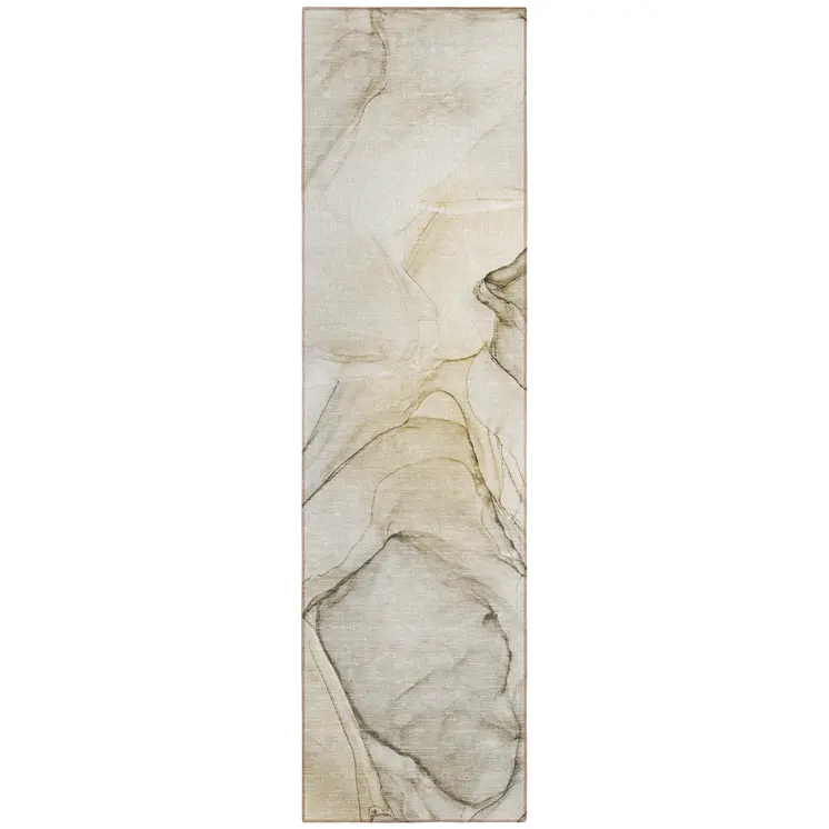 8' Runner Beige and Gray Abstract Washable Non Skid Indoor Outdoor Runner Rug
