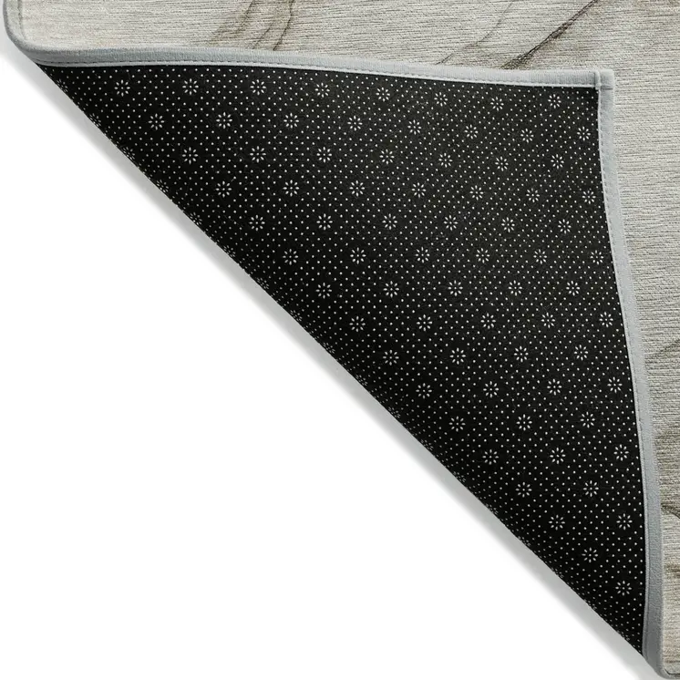 8' Runner Beige and Gray Abstract Washable Non Skid Indoor Outdoor Runner Rug