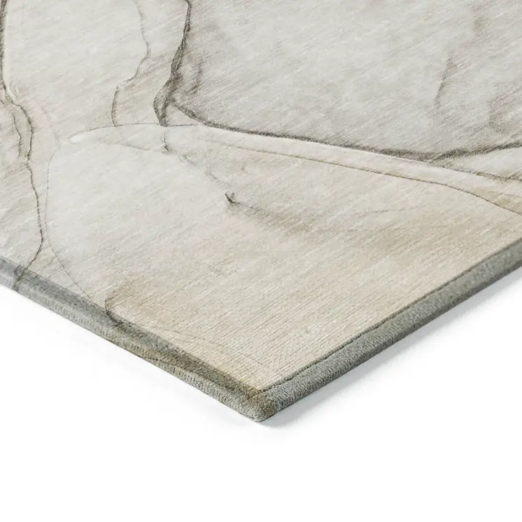 8' Runner Beige and Gray Abstract Washable Non Skid Indoor Outdoor Runner Rug