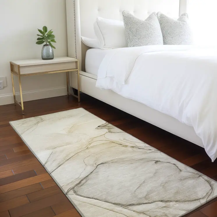 8' Runner Beige and Gray Abstract Washable Non Skid Indoor Outdoor Runner Rug